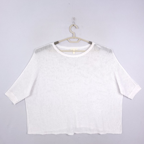 Eileen Fisher  100% Organic Linen Short Sleeve Boxy Crop  Top Size SP White Comf - Picture 1 of 11